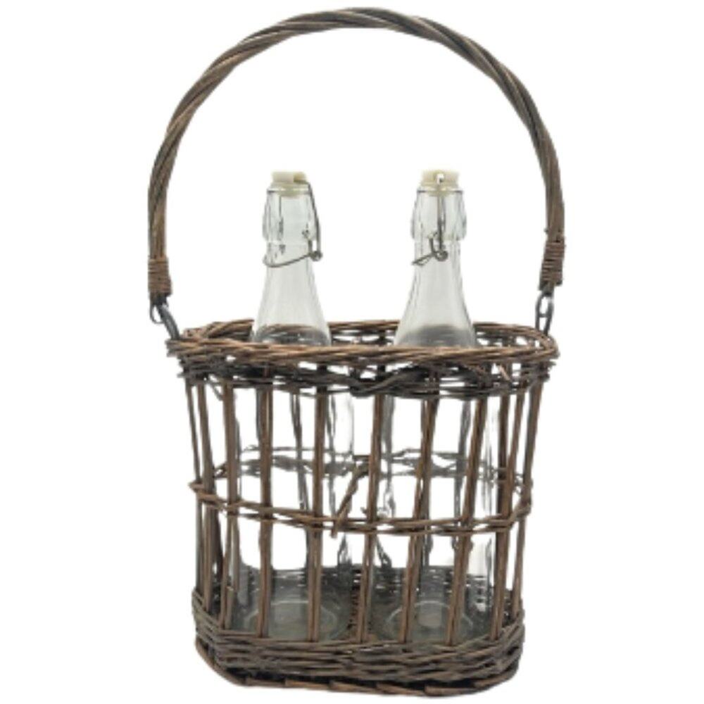 BOHO VINTAGE Two Swing Top Bottles in Wicker Carrier